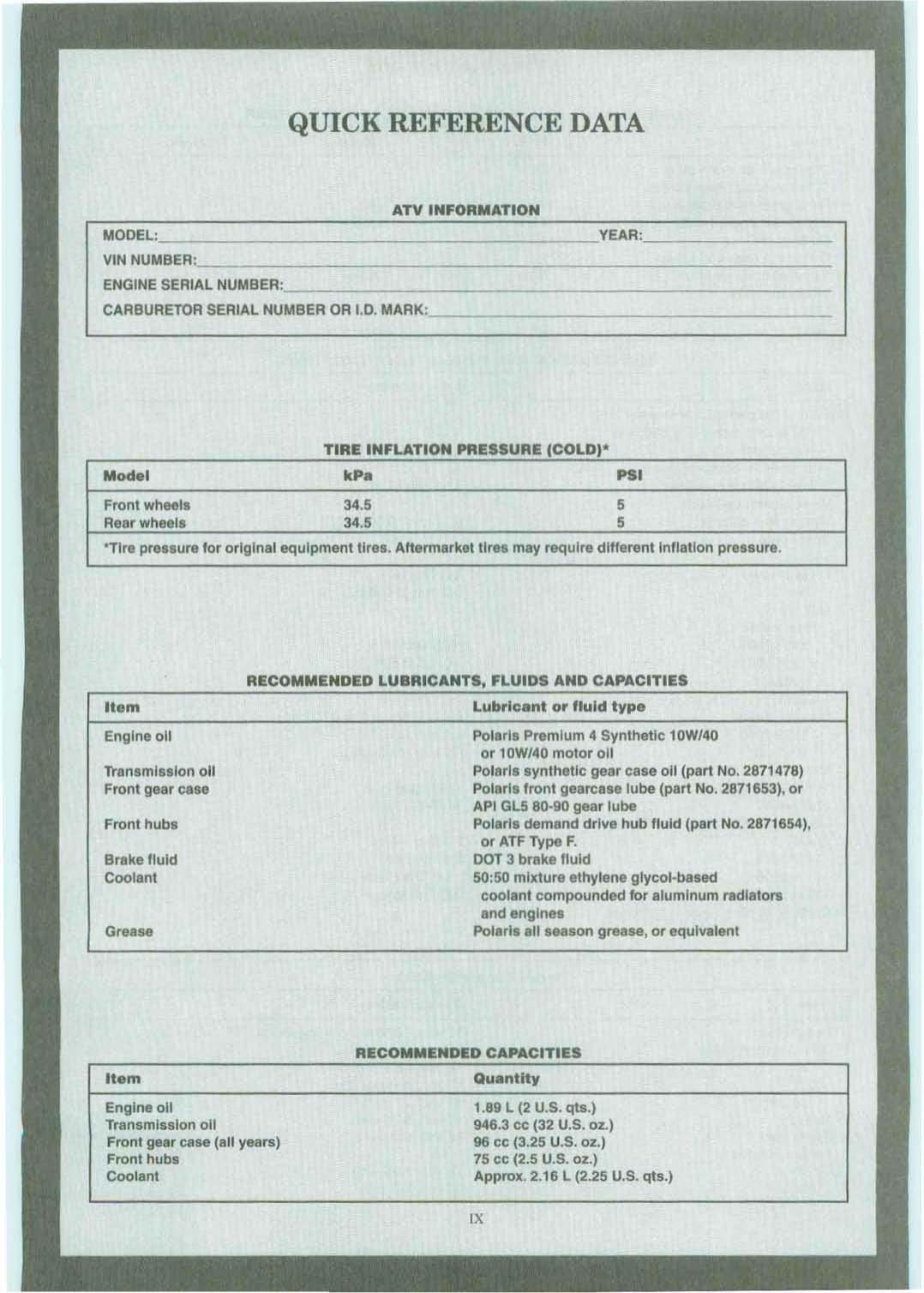 Polaris Sportsman Xplorer 500 ATV Service Manual | 1996-2003 - sample page 10