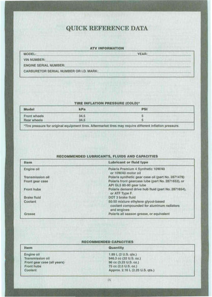 Polaris Sportsman Xplorer 500 ATV Service Manual | 1996-2003 - sample page 10