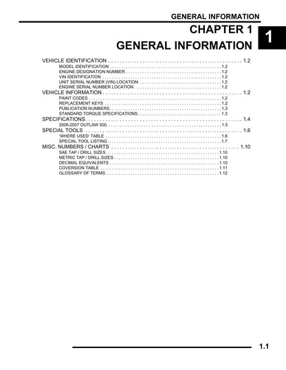Polaris Outlaw 500 ATV Service Manual | 2006-2007 - sample page 3