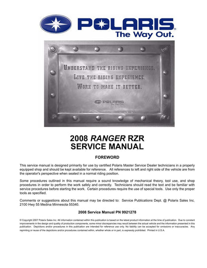 Polaris Ranger RZR UTV Service Manual | 2008-2012 - sample page 2