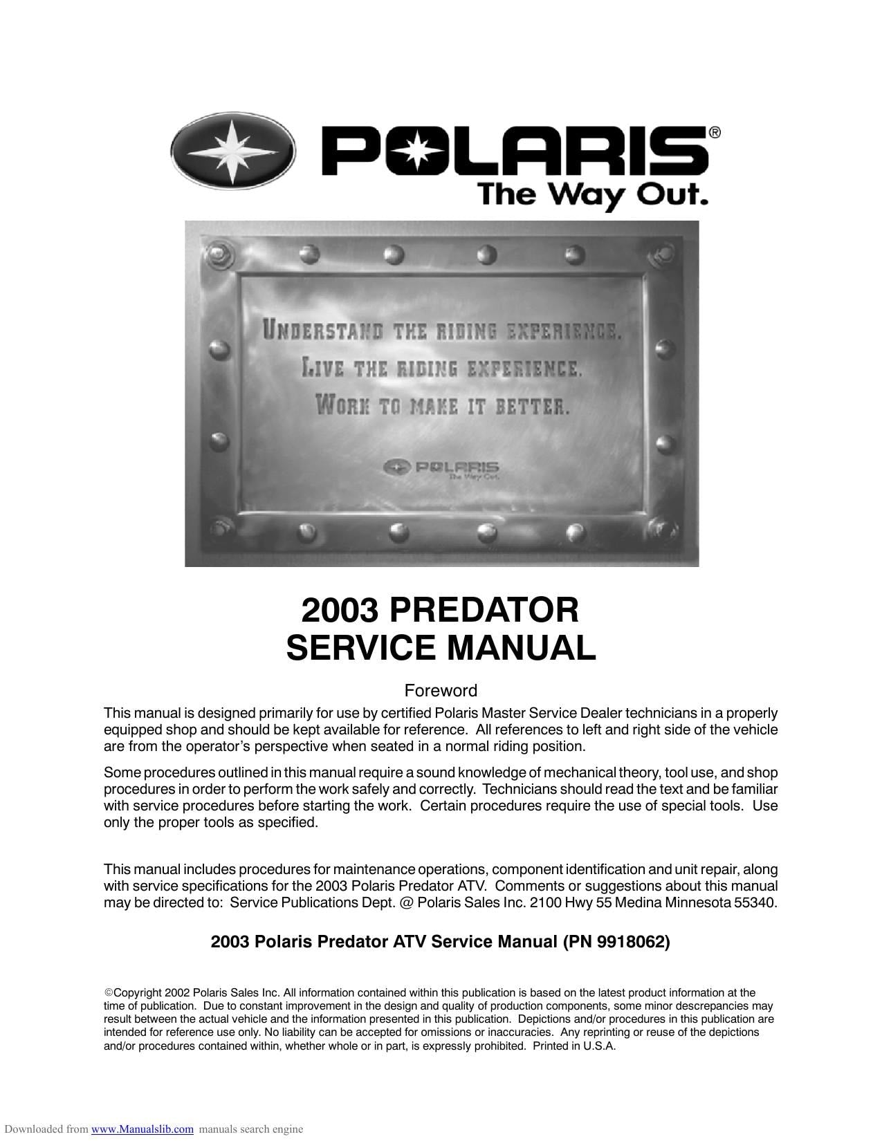 Polaris Predator 500 ATV Service Manual | 2003-2007 - sample page 4