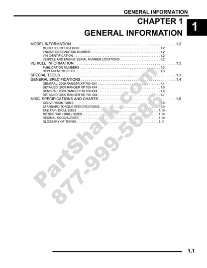 Polaris Ranger 700 XP HD 4x4 UTV Service Manual | 2009-2013 - sample page 1