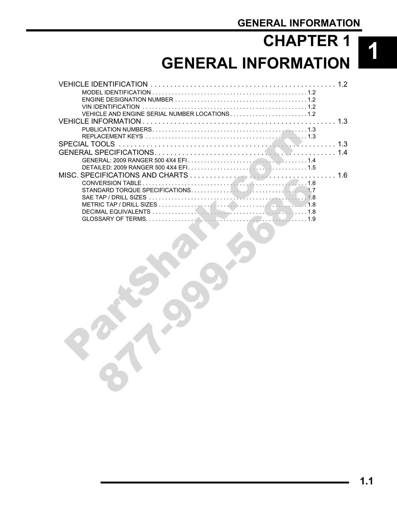Polaris Ranger 500 4x4 EFI UTV Service Manual | 2009-2013 - sample page 2