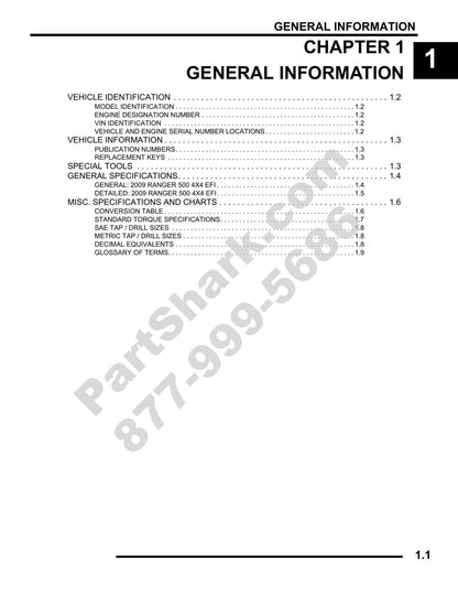 Polaris Ranger 500 4x4 EFI UTV Service Manual | 2009-2013 - sample page 2