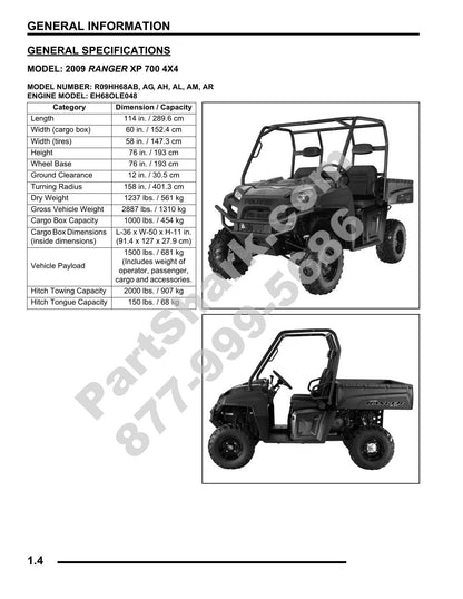 Polaris Ranger 700 XP HD 4x4 UTV Service Manual | 2009-2013 - sample page 3