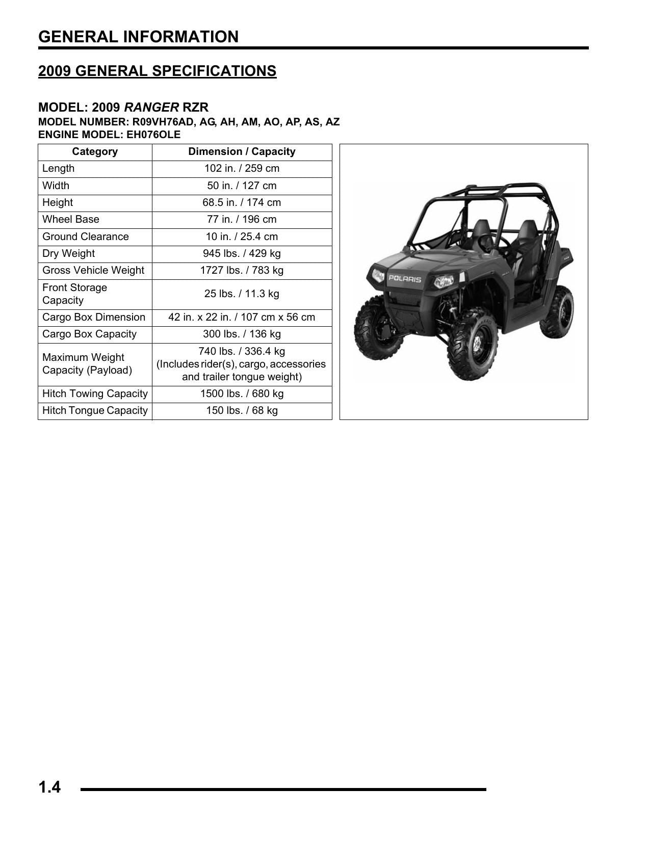 Polaris Ranger RZR RZR S UTV Service Manual | 2009-2010 - sample page 4