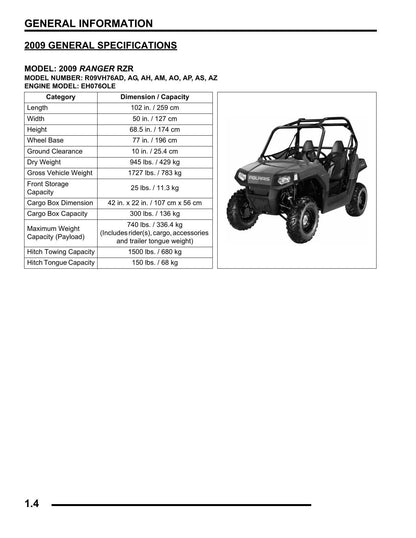 Polaris Ranger RZR RZR S UTV Service Manual | 2009-2010 - sample page 4