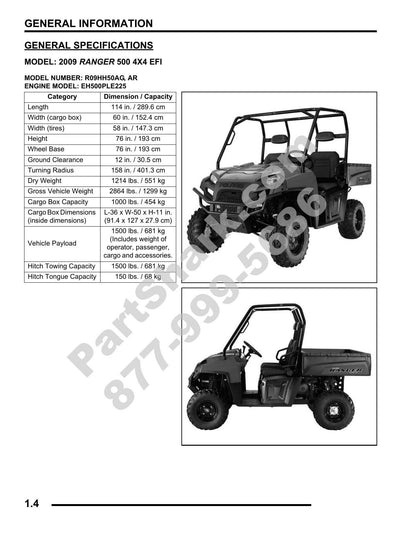 Polaris Ranger 500 4x4 EFI UTV Service Manual | 2009-2013 - sample page 5