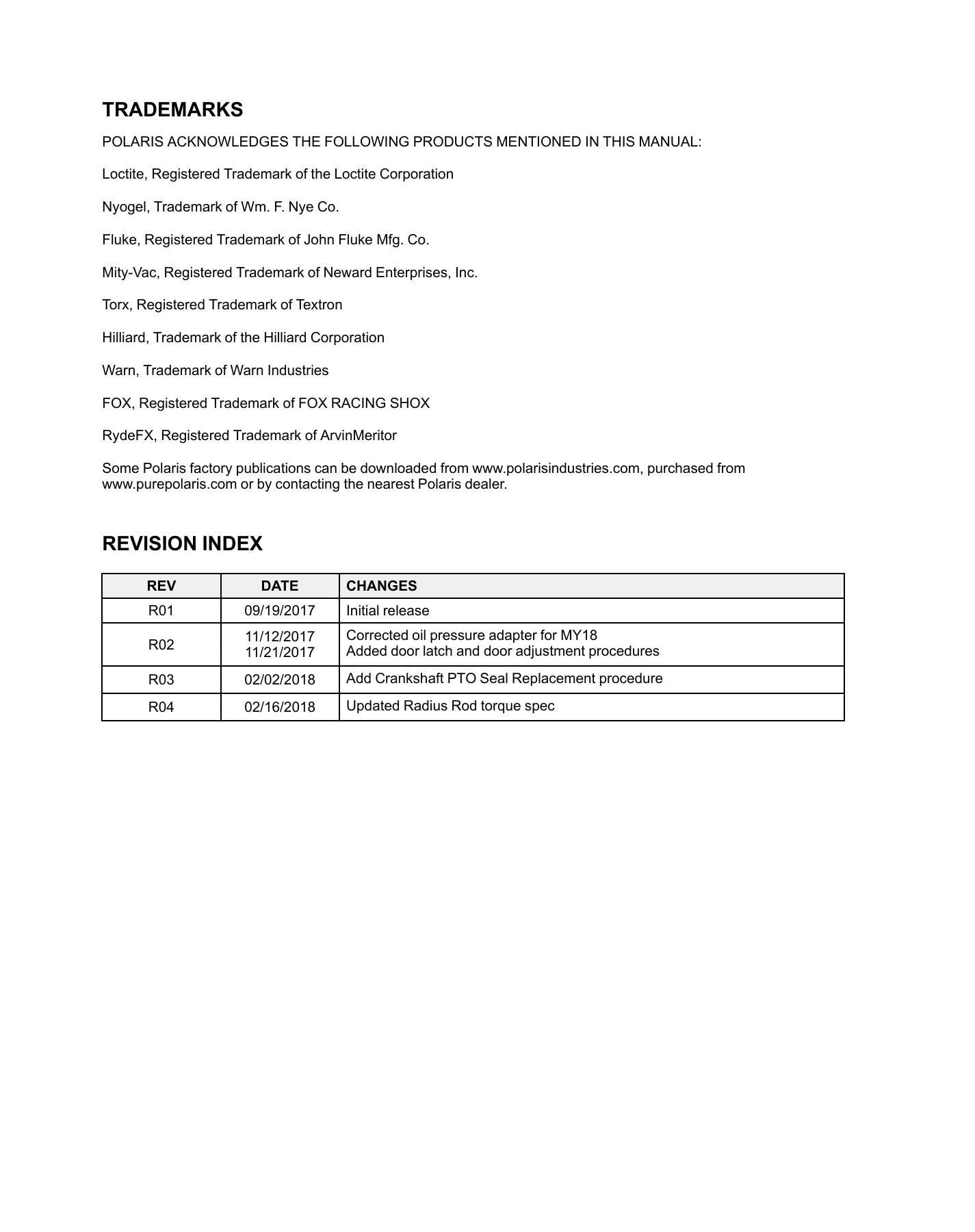 Polaris RZR XP 1000 UTV Service Manual | 2017-2018 - sample page 6