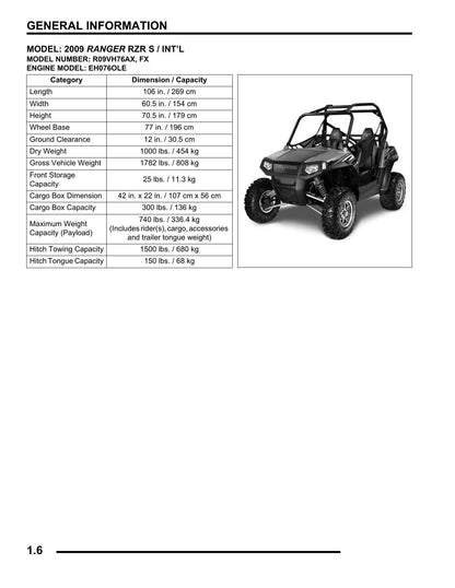 Polaris Ranger RZR RZR S UTV Service Manual | 2009-2010 - sample page 6