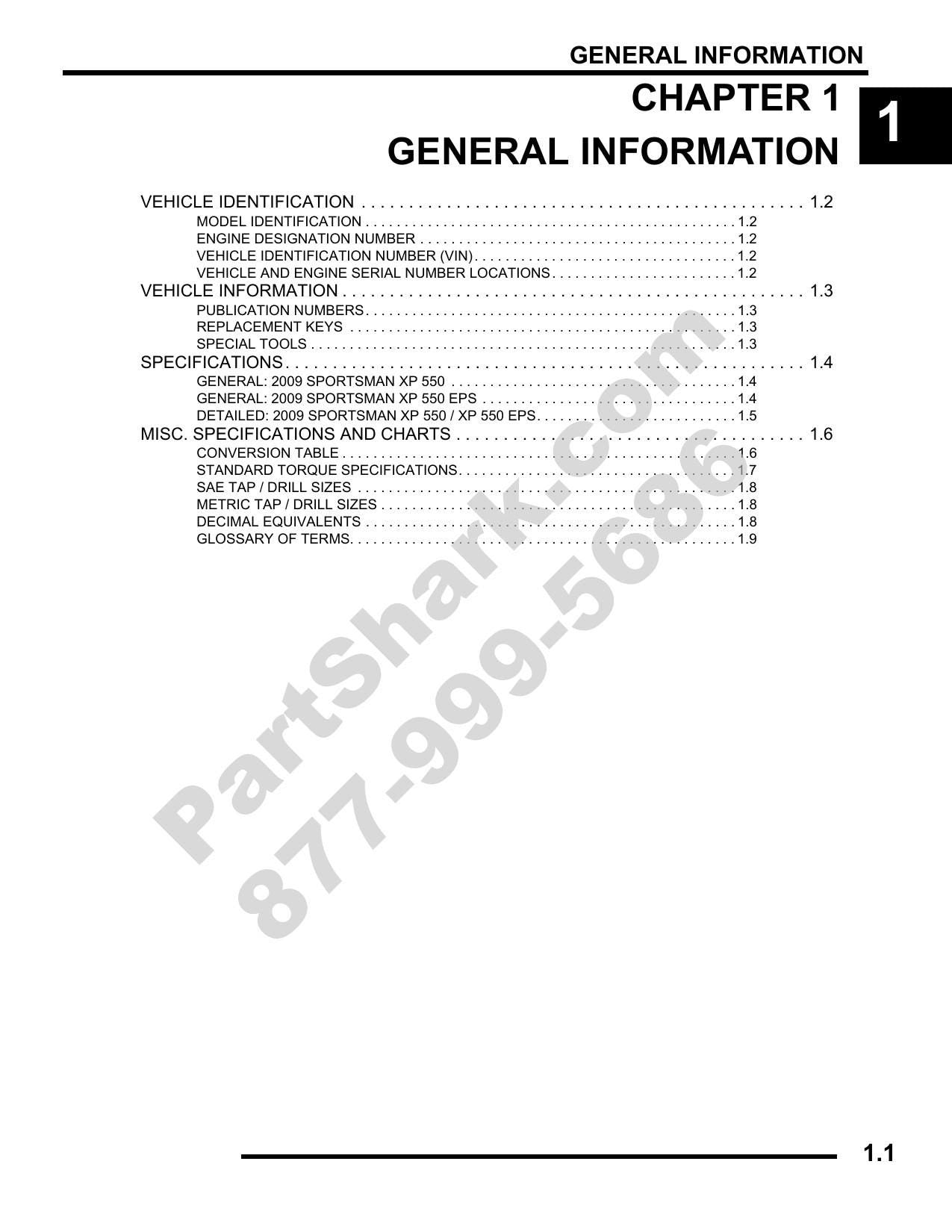 Polaris Sportsman XP 550 ATV Service Manual | 2009-2013 - sample page 6