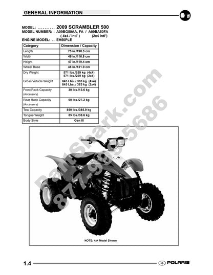 Polaris Scrambler 500 ATV Service Manual | 2009-2013 - sample page 5