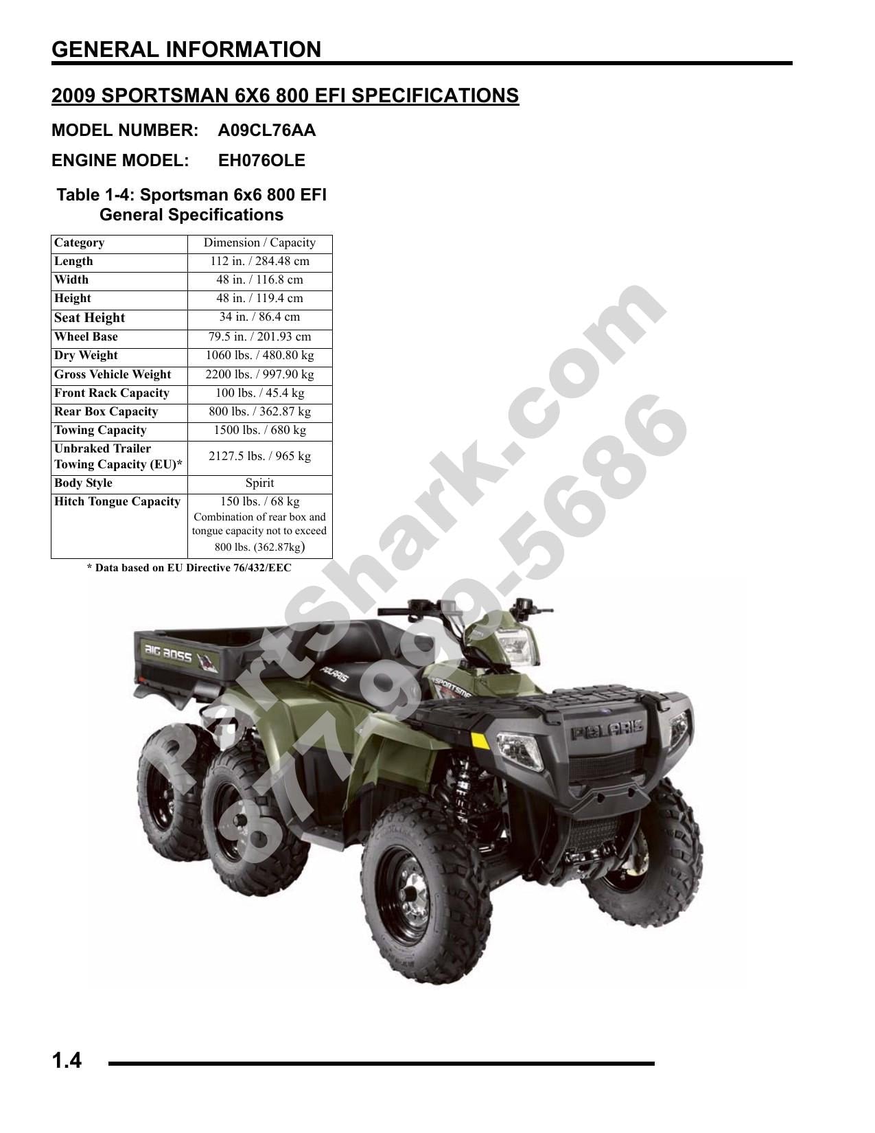 Polaris Sportsman 6x6 800 EFI ATV Service Manual | 2009-2013 - sample page 5