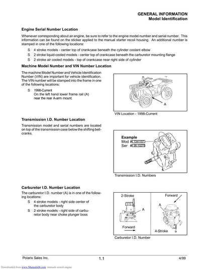 Polaris ATVs Trail Blazer Sportsman Magnum Scrambler Service Manual | 1999-2005 - sample page 4