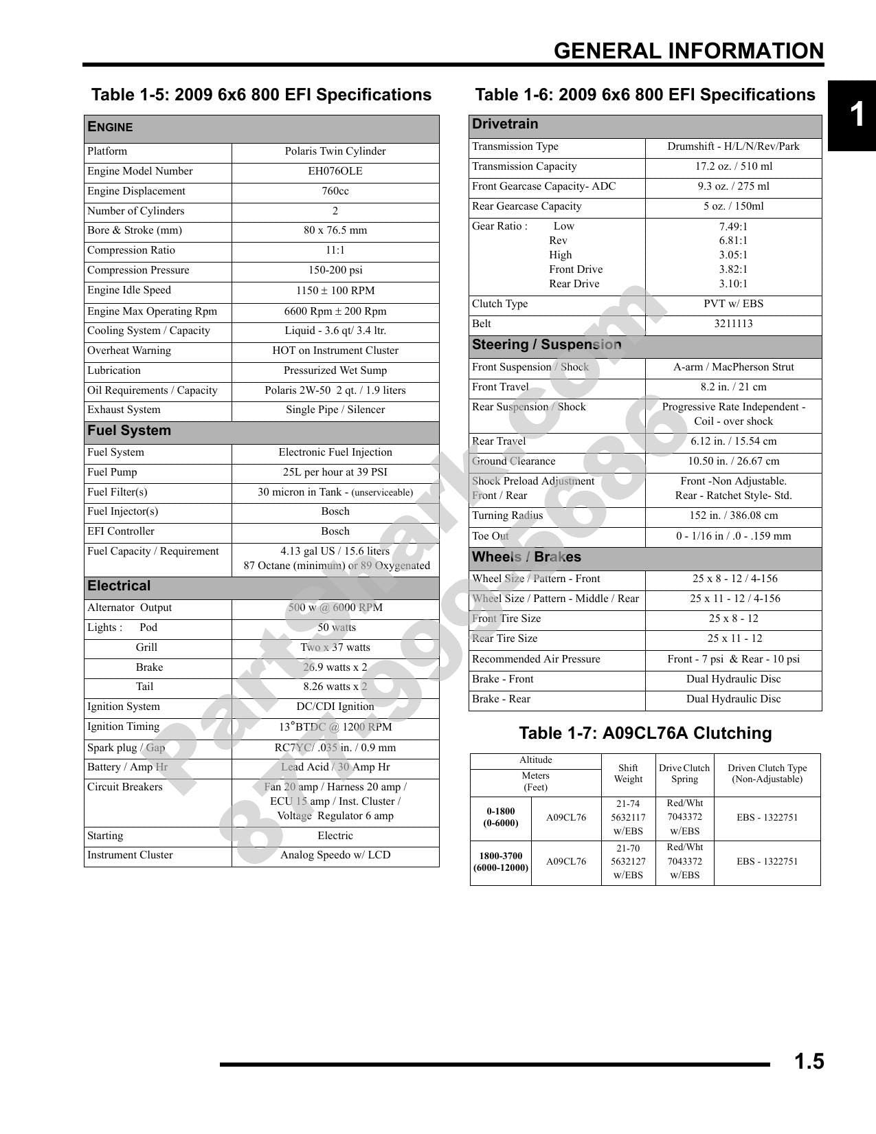 Polaris Sportsman 6x6 800 EFI ATV Service Manual | 2009-2013 - sample page 6