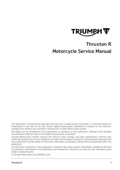 Triumph Thruxton R Motorcycle Service Manual | 2016-2020 - sample page 1