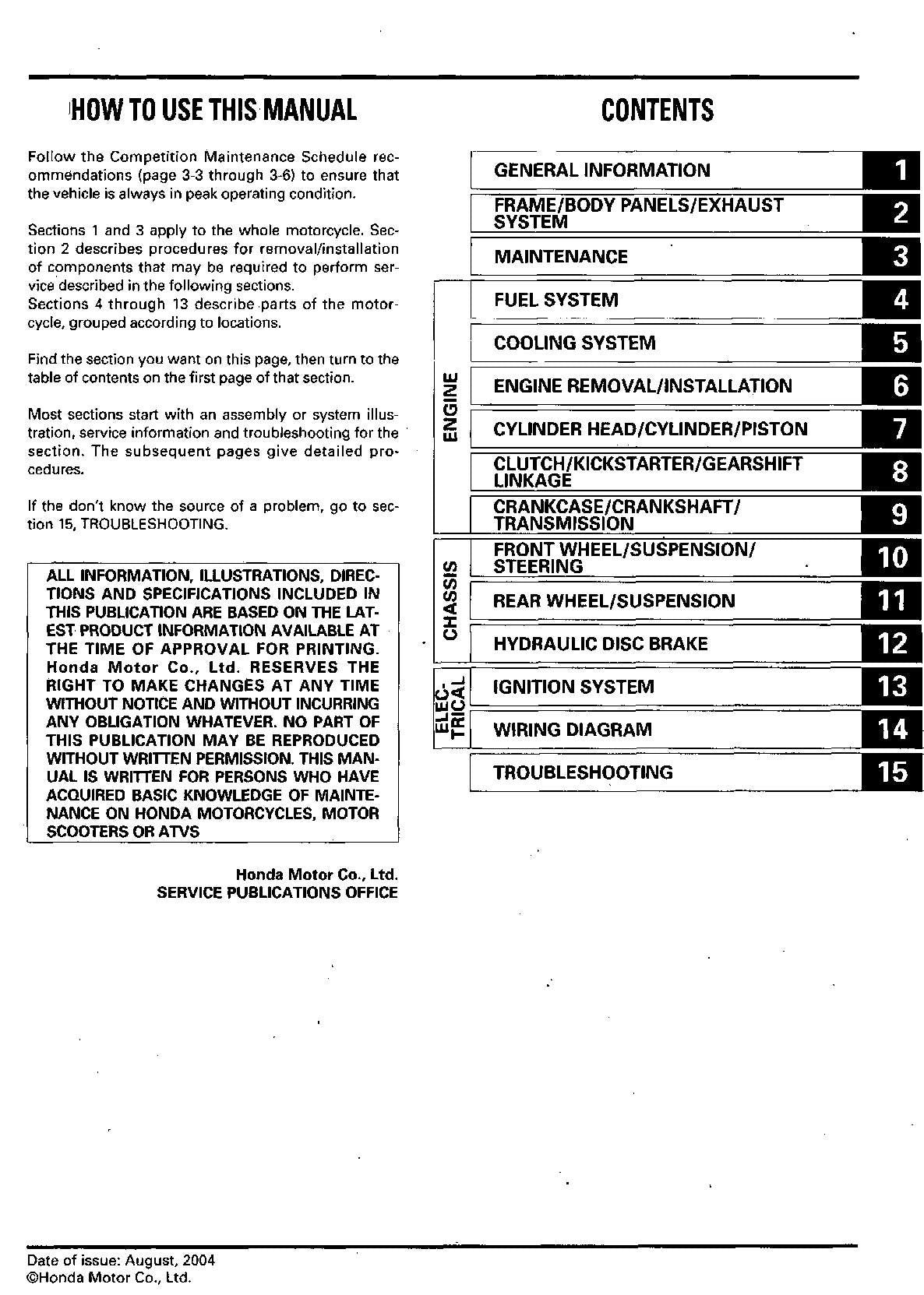Honda CR80R CR85R Motorcycle Service Manual | 1995-2006 - sample page 3