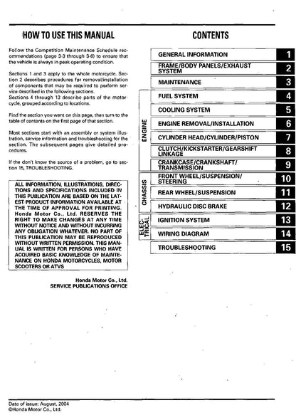 Honda CR80R CR85R Motorcycle Service Manual | 1995-2006 - sample page 3