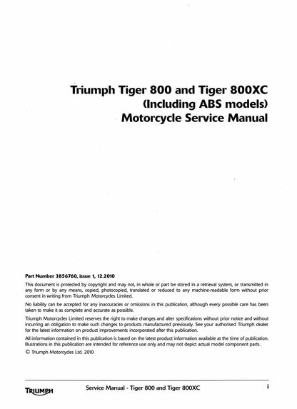 Triumph Tiger 800 800XC Motorcycle Service Manual | 2010-2014 - sample page 2