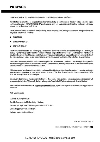 Royal Enfield Bullet Continental GT Motorcycle Service Manual | 2017-2021 - sample page 3