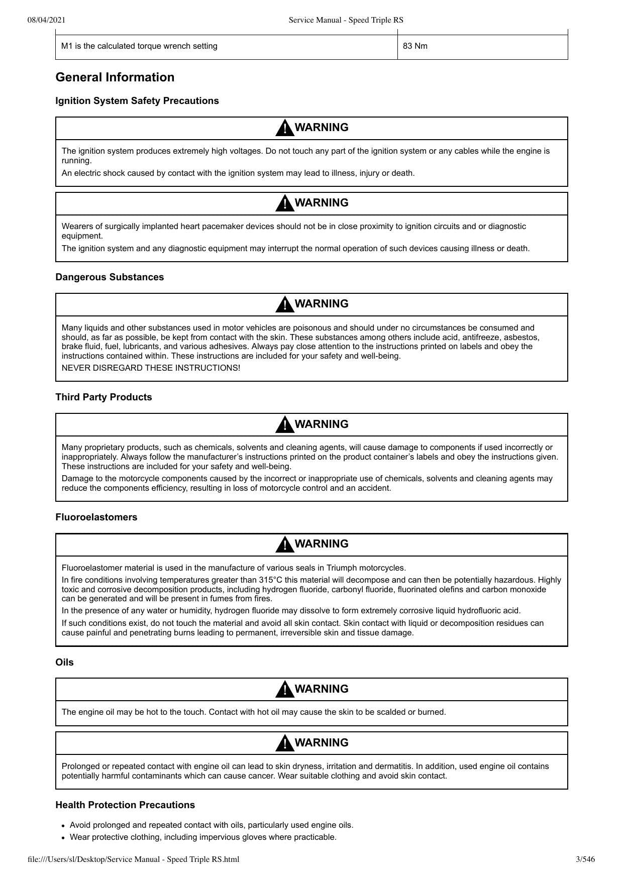 Triumph Speed Triple RS Motorcycle Service Manual | 2018-2022 - sample page 4