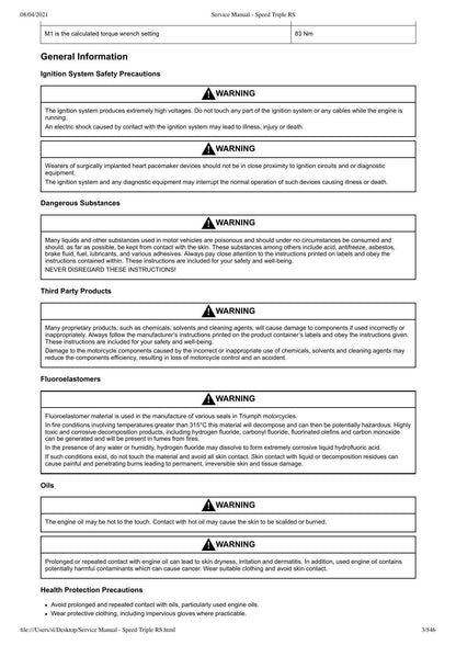 Triumph Speed Triple RS Motorcycle Service Manual | 2018-2022 - sample page 4
