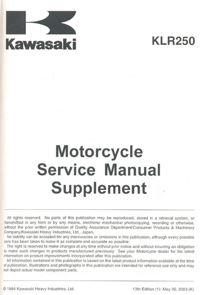 Kawasaki KLR250 Motorcycle Service Manual | 1984-2004 - sample page 4