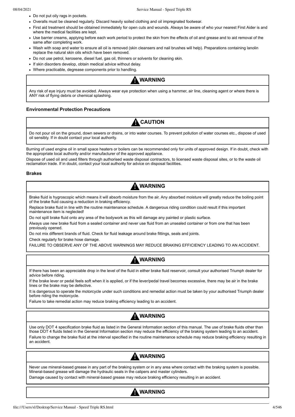 Triumph Speed Triple RS Motorcycle Service Manual | 2018-2022 - sample page 5