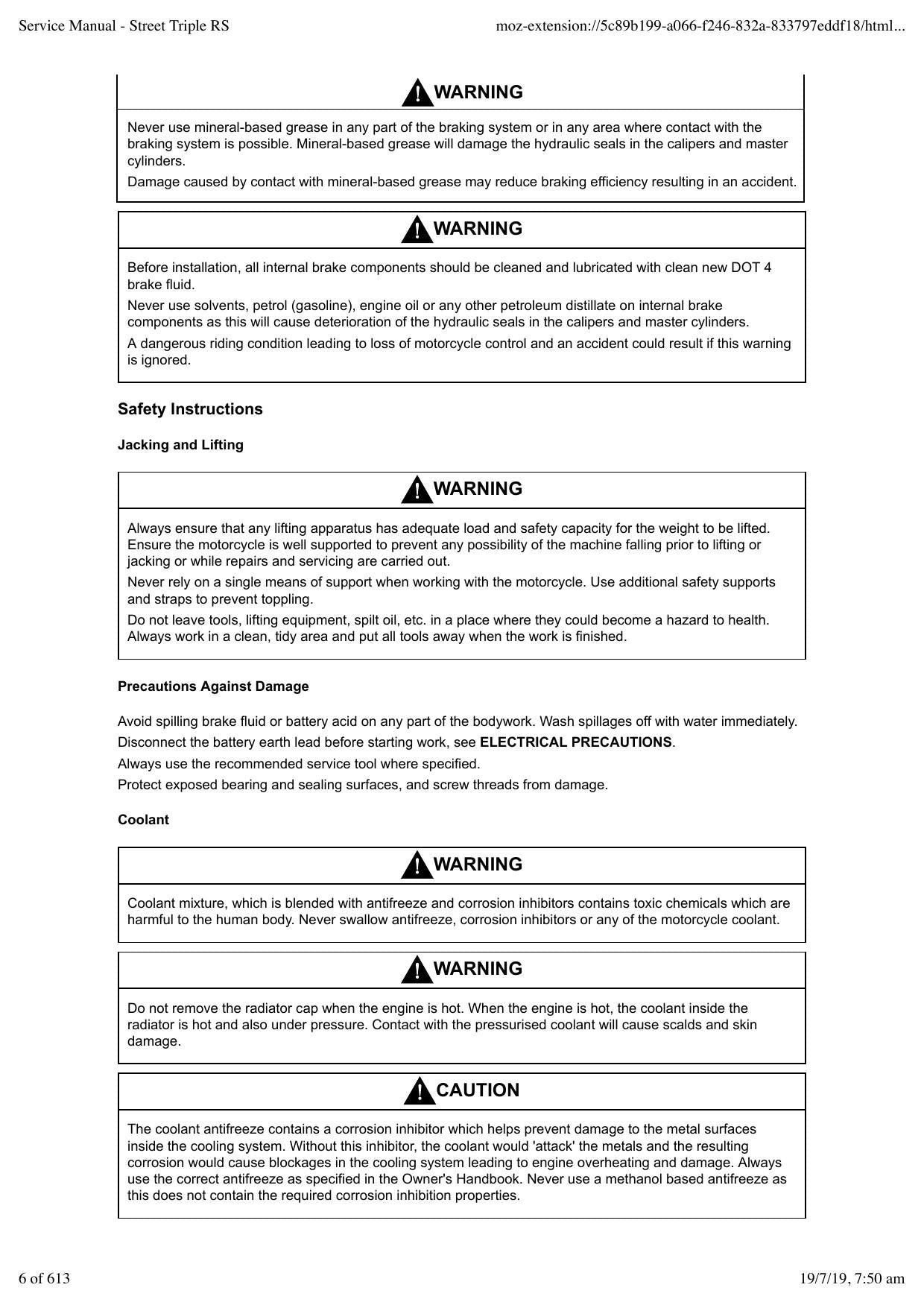 Triumph Street Triple RS Motorcycle Service Manual | 2017-2021 - sample page 8