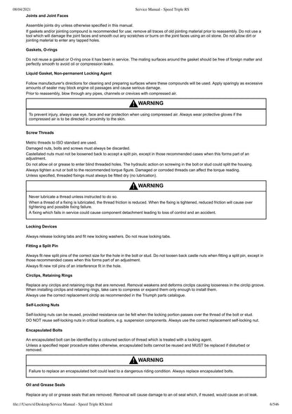 Triumph Speed Triple RS Motorcycle Service Manual | 2018-2022 - sample page 7