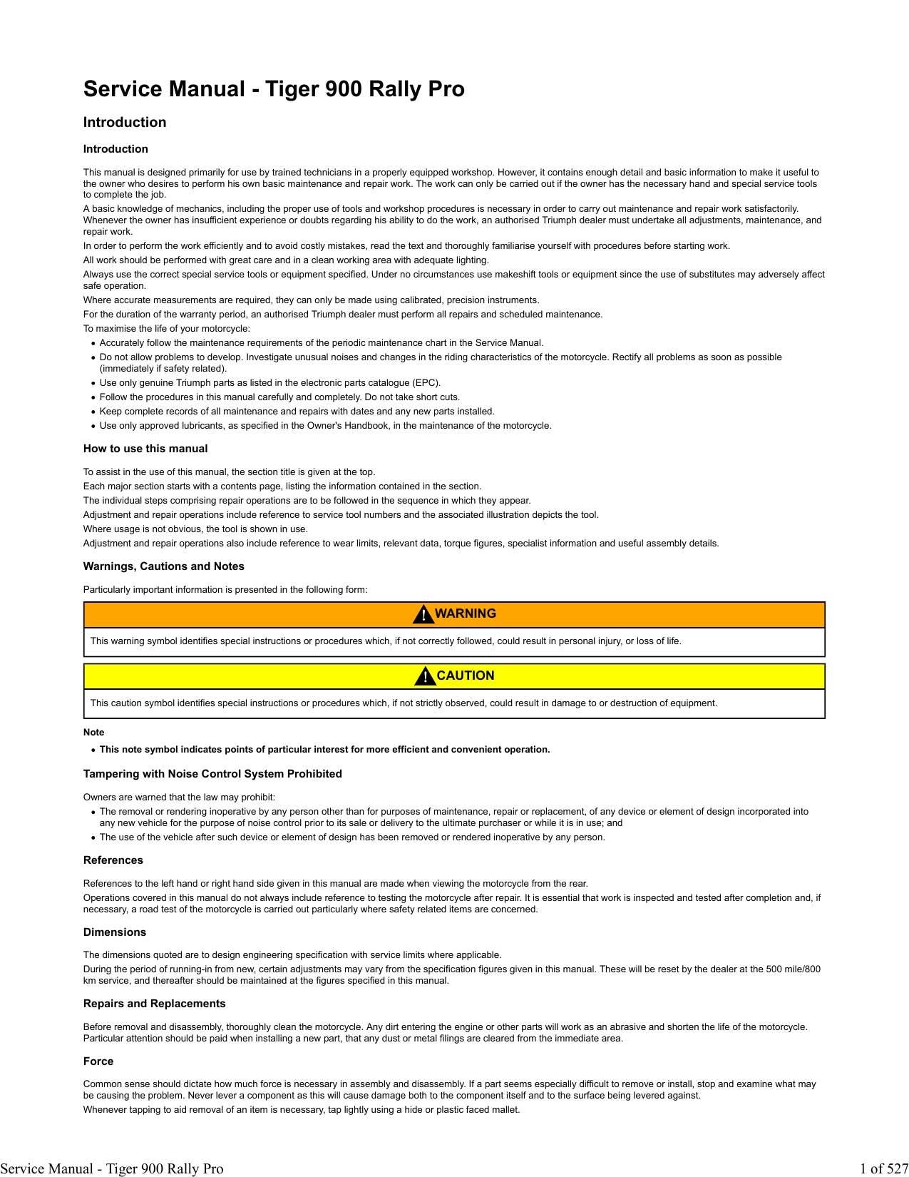 Triumph Tiger 900 Rally Pro Motorcycle Service Manual | 2020-2024 - sample page 5