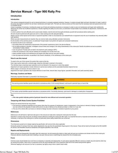 Triumph Tiger 900 Rally Pro Motorcycle Service Manual | 2020-2024 - sample page 5