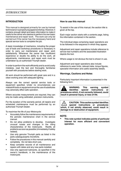 Triumph Tiger 955 Motorcycle Service Manual | 2005-2009 - sample page 7