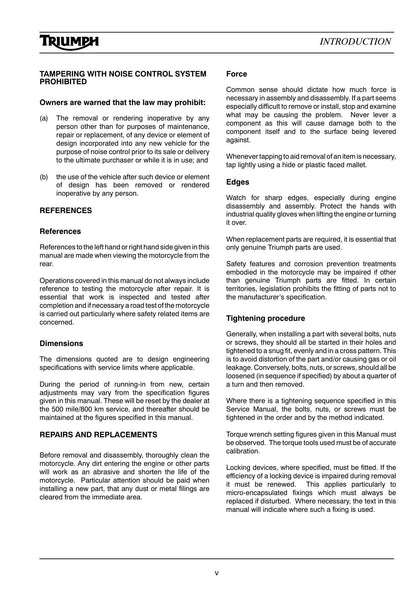 Triumph Tiger 955 Motorcycle Service Manual | 2005-2009 - sample page 8