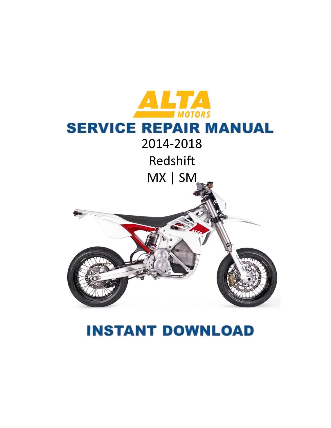 Alta Motors Redshift Electric Motorcycle Service Manual | 2014-2018 - Service Manual PDF Instant Download