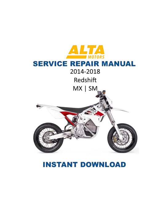 Alta Motors Redshift Electric Motorcycle Service Manual | 2014-2018 - Service Manual PDF Instant Download