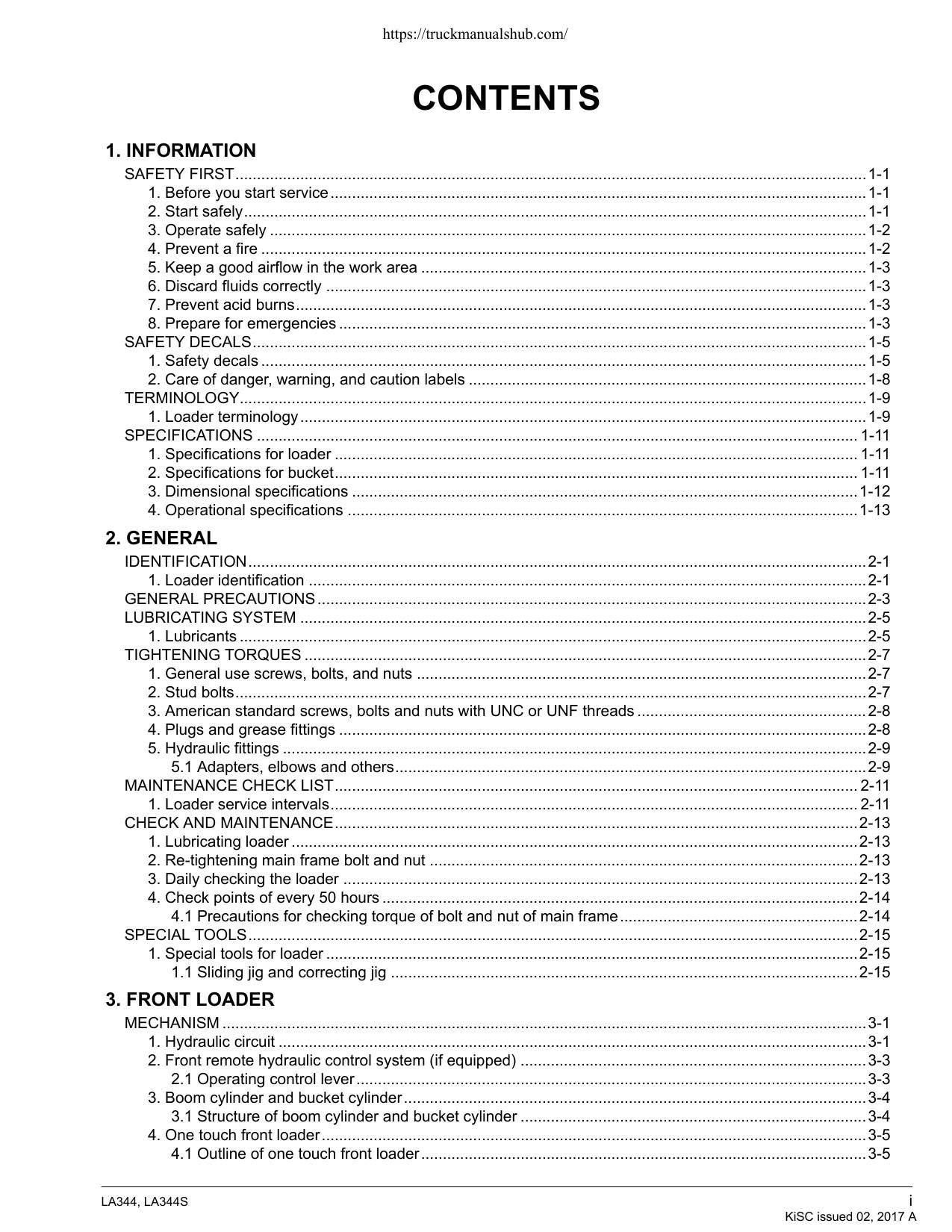 Kubota LA344 LA344S Front Loader Service Manual | 2017-2021 - sample page 5
