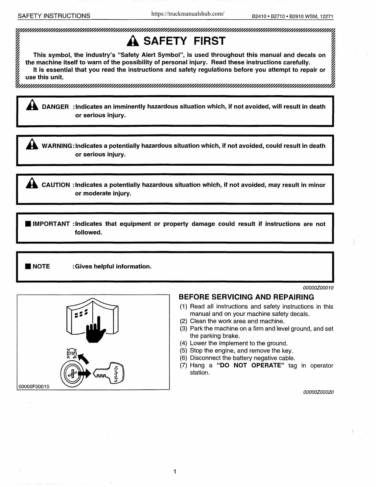 Kubota B2410 B2710 B2910 Tractor Service Manual | 2000-2004 - sample page 4