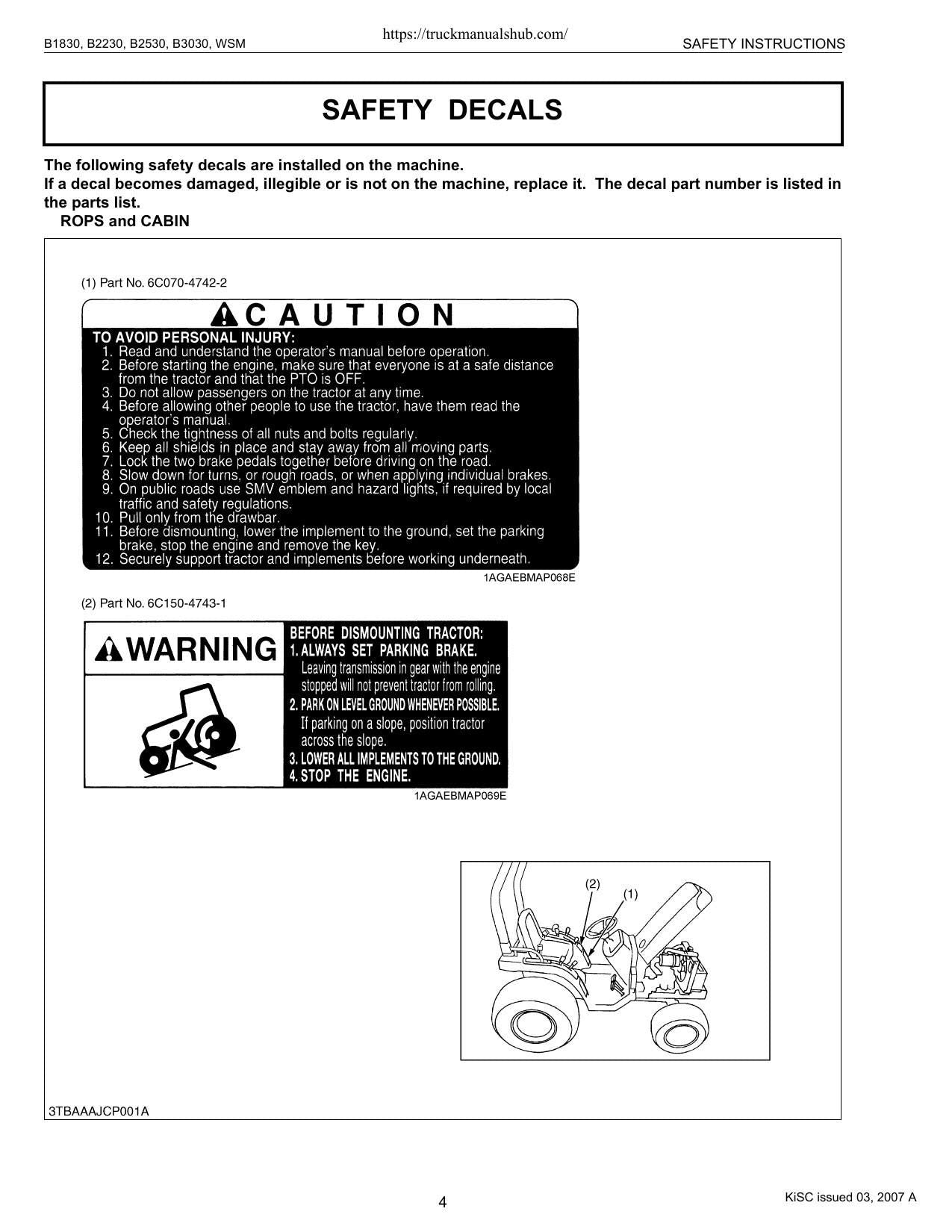 Kubota B1830 B2230 B2530 B3030 Tractor Service Manual | 2007-2011 - sample page 3