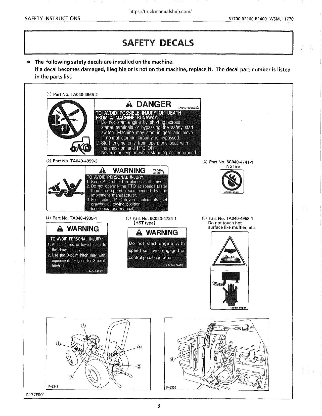 Kubota B1700 B2100 B2400 Tractor Service Manual | 1995-1999 - sample page 3