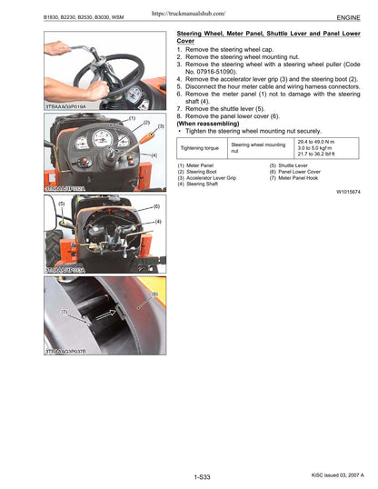 Kubota B1830 B2230 B2530 B3030 Tractor Service Manual | 2007-2011 - sample page 5