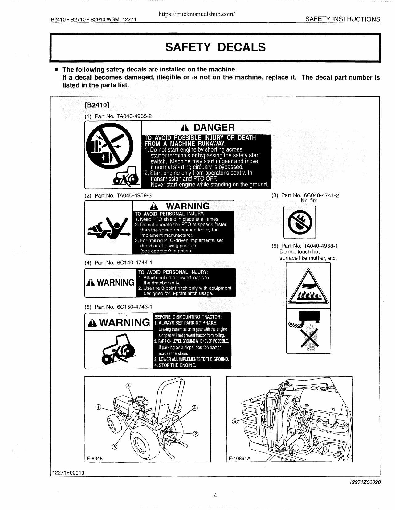 Kubota B2410 B2710 B2910 Tractor Service Manual | 2000-2004 - sample page 7