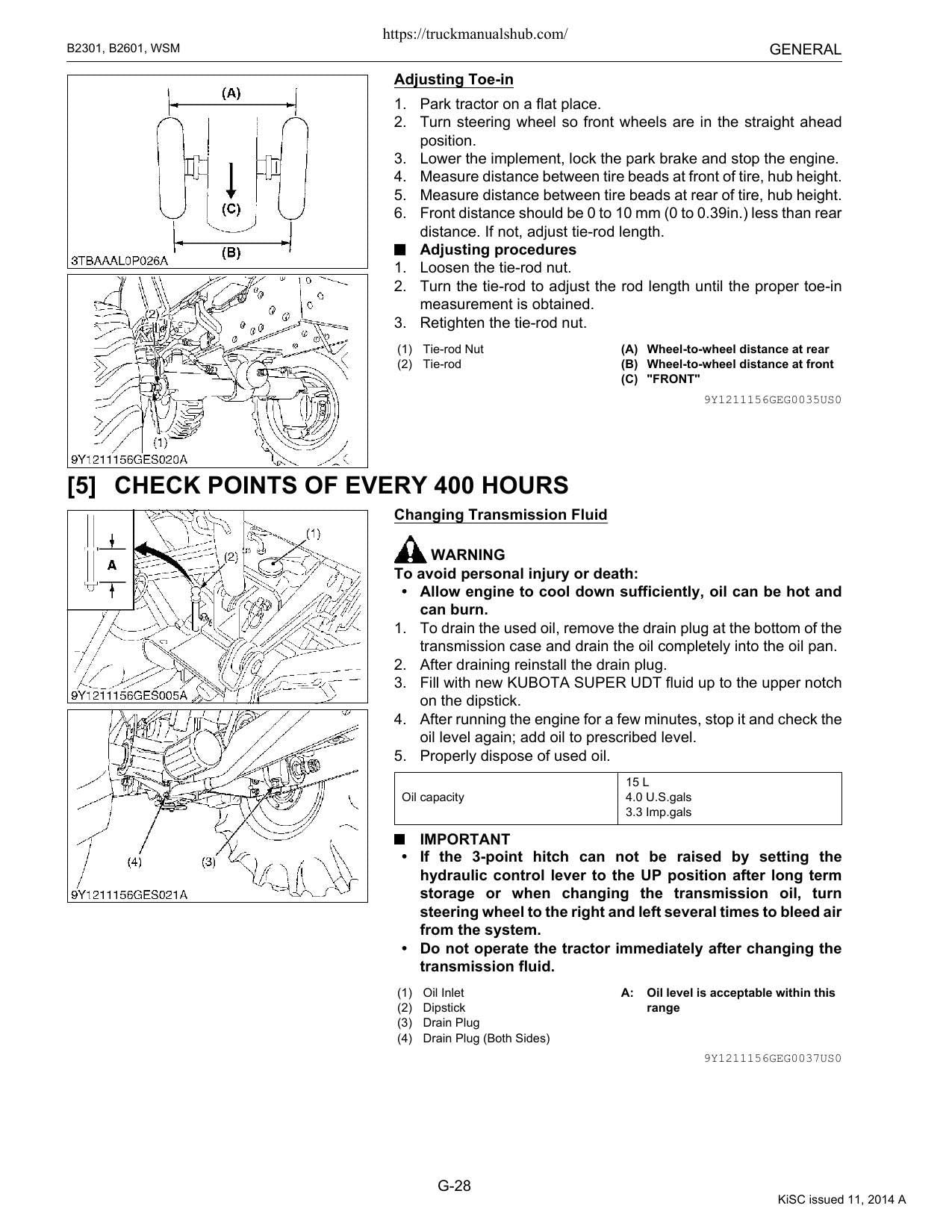 Kubota B2301 B2601 Tractor Service Manual | 2014-2018 - sample page 3