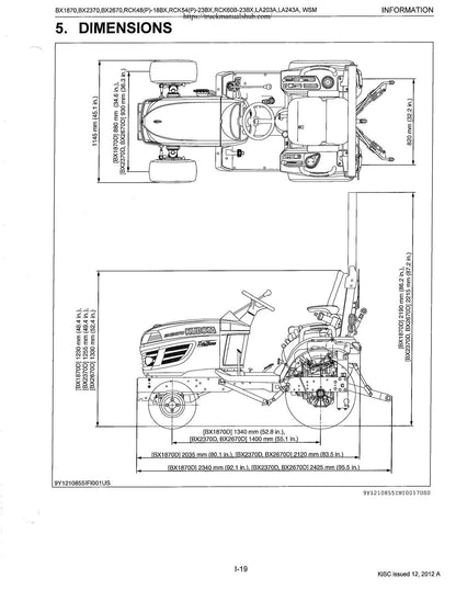 Kubota BX1870 BX2370 BX2670 Tractor Mower Loader Service Manual | 2012-2016 - sample page 3