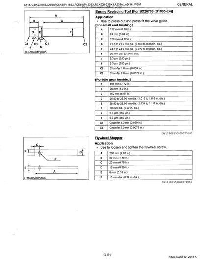 Kubota BX1870 BX2370 BX2670 Tractor Mower Loader Service Manual | 2012-2016 - sample page 6