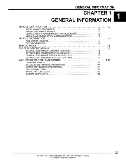 Polaris RZR XP 900 UTV Service Manual | 2013-2017 - sample page 2