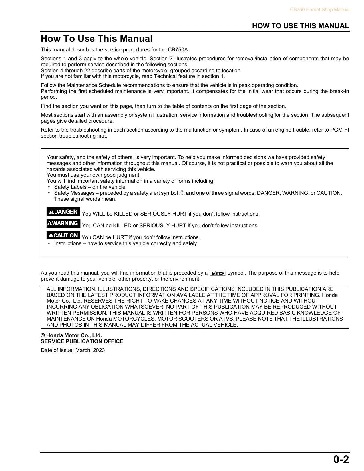 Honda CB750 Hornet Motorcycle Service Manual | 2023-2026 - sample page 5
