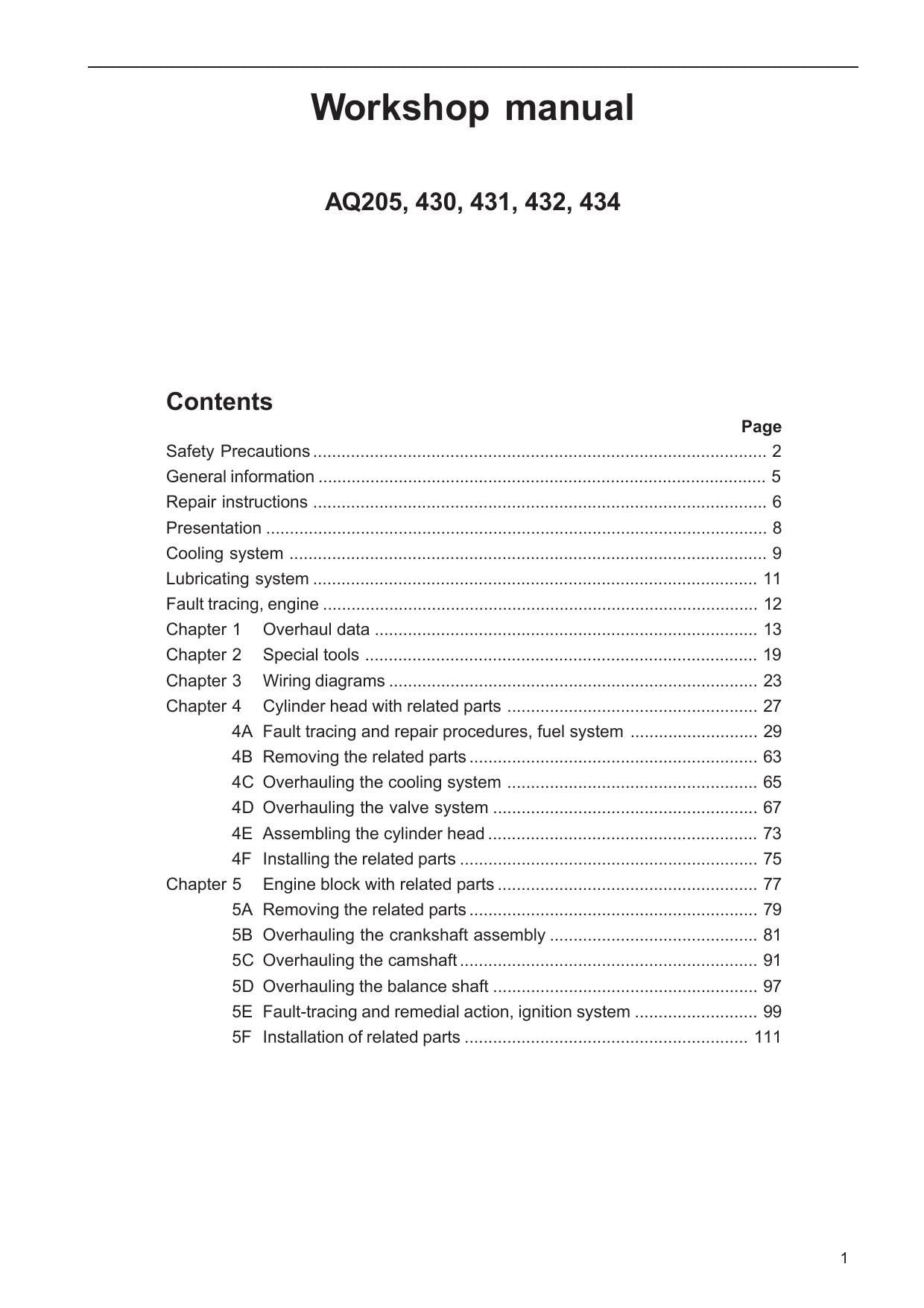Volvo Penta AQ205 430 431 432 434 Motorcycle Service Manual | 1985-1989 - sample page 5
