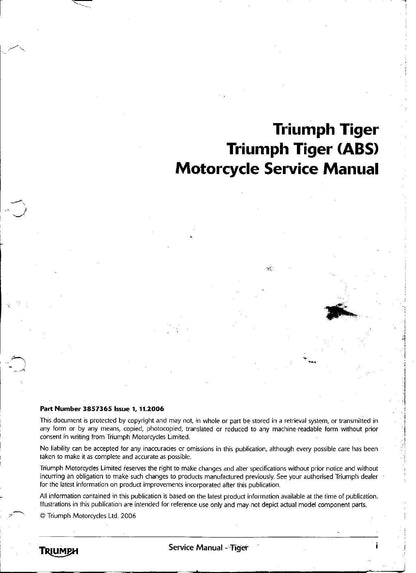 Triumph Tiger 1050 Motorcycle Service Manual | 2006-2010 - sample page 3