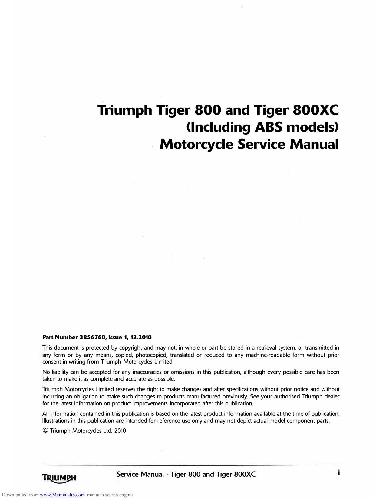 Triumph Tiger 800 800XC Motorcycle Service Manual | 2011-2015 - sample page 2